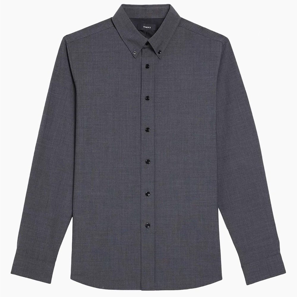 Theory Men’s Button Up Hugh Shirt in Stretch Wool Gray